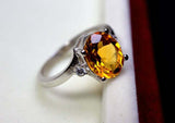 2.2ct Engagement Ring Oval Cut Yellow Citrine Three Stone 14k White Gold Finish