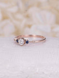 1ct Round Diamond Engagement Ring Sapphire Accents Trilogy 14k Rose Gold Finish