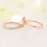 1.3ct Oval Cut Peach Morganite Bridal Set Engagement Ring 14k Rose Gold Finish