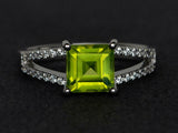 2.2ct Engagement Ring Asscher Cut Green Peridot Split Shank 14k WhiteGold Finish