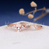 1.5ct Oval Cut Simulated Morganite Curved Crown Bridal Set 14k Rose Gold Plated