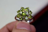 2.25ct Engagement Ring Round Cut Green Peridot Floral Halo 14k White Gold Finish