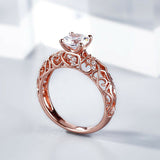 2Ct Round Cut Diamond Filigree Vintage Accent Solitaire Ring 14K Rose Gold Over