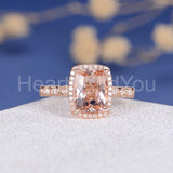2ct Cushion Cut Simulated Peach Morganite Accented Halo Ring 14k RoseGold Plated