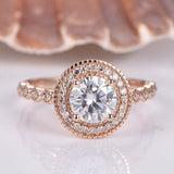 Antique Halo Engagement Ring 1.8ct Round Cut VVS1D Diamond 14k Rose Gold Finish