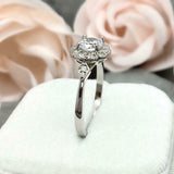 1.5ct Engagement Ring Round Cut Diamond Vintage Inspired Halo 14k WhiteGold Over