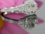 3ct Cushion Cut Diamond Accent Trilogy Halo Engagement Ring 14k White Gold Over