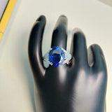 2.3ct Engagement Ring Oval Cut Blue Sapphire Floral Filigree 14k White Gold Over