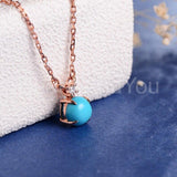 1ct Round Simulated Blue Turquoise Solitaire Pendant Chain 14k Rose Gold Plated