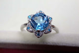 2.25ct Engagement Ring Round Cut Blue Topaz Flower 14k White Gold Finish
