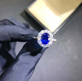 2.34ct Oval Cut Blue Sapphire Floral Halo Engagement Ring 14k White Gold Finish