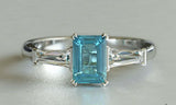 2ct Emerald Cut Blue Aquamarine Engagement Ring Trilogy 14k White Gold Finish