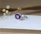 2ct Oval Cut Purple Amethyst Engagement Ring 14k WhiteGold Finish Halo Solitaire