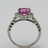 2.3ct Round Cut Pink Sapphire Engagement Ring Diamond Halo 14k White Gold Finish