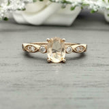 1ct Oval Cut Peach Morganite Solitaire with Accent Ring 14k Yellow Gold Finish