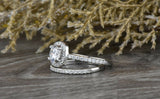 1.6ct Round Cut Diamond Engagement Ring 14k White Gold Finish Halo Bridal Set
