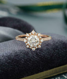 Vintage Halo Engagement Ring 2.1ct Round Cut VVS1D Diamond 14k Rose Gold Finish