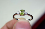 0.3ct Engagement Ring Oval Cut Green Peridot Three Stone 14k White Gold Finish