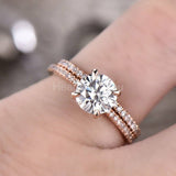 2.2ct Round Cut Moissanite Solitaire with Accent Bridal Set 14k Rose Gold Plated