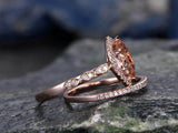1.5Ct Marquise Cut Morganite Bridal Set Halo Engagement Ring 14K Rose Gold Over