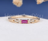0.2ct Baguette Cut Simulated Pink Ruby Minimalist Ring 14k Rose Gold Plated