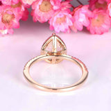 2.1ct Pear Cut Peach Morganite Diamond Halo Solitaire Ring 14k Rose Gold Finish