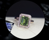 2ct Emerald Cut Green Peridot Engagement Ring 14k YellowGold Over Halo Solitaire