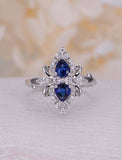2.2ct Pear Cut Blue Sapphire Engagement Ring Floral Art Deco 14k White Gold Over