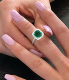 1.9ct Green Emerald Cut Engagement Ring Halo Solitaire 14k White Gold Finish