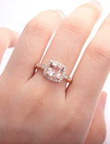 2ct Cushion Cut Peach Morganite Engagement Ring Halo Diamond 14k RoseGold Finish