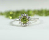 2.2ct Engagement Ring Round Cut Green Peridot Floral Halo 14k White Gold Finish