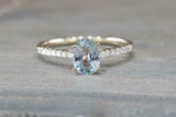 1ct Oval Cut Blue Aquamarine Engagement Ring 14k Yellow Gold Over Diamond Accent