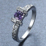 2.2ct Round Cut Purple Amethyst Engagement Ring 14k White Gold Finish Stackable