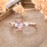1ct Oval Cut Simulated Morganite Trilogy Engagement Ring 14k Rose Gold Plated