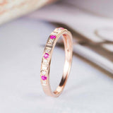0.9ct Round Cut Pink Ruby Wedding Band Ring Half Eternity 14k Rose Gold Finish
