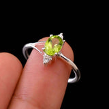 0.4ct Engagement Ring Oval Cut Peridot Stylish Split Shank 14k White Gold Finish