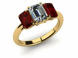 2ct Emerald Cut Diamond Garnet Sides 3Stone Engagement Ring 14k Yellow Gold Over