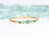 1ct Engagement Ring Round Cut Green Emerald Minimalist 14k Rose Gold Finish