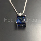 1ct Radiant Simulated Sapphire Solitaire Pendant 14k White Gold Plated NO CHAIN