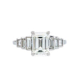 2ct Emerald Cut Diamond Solitaire Step Baguette Accents Ring 14k White Gold Over
