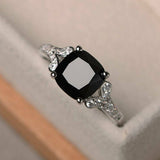 0.7ct Cushion Cut Black Diamond Solitaire Filigree Ring 14k White Gold Finish