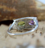 2.5ct Engagement Ring Oval Cut Peridot Rectangular Halo 14k White Gold Finish
