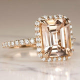 2.3Ct Emerald Cut Morganite Halo Solitaire Engagement Ring 18K Rose Gold Finish