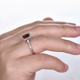 2.5ct Cushion Cut Red Garnet Halo Solitaire Engagement Ring 14k White Gold Over