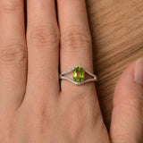 2.2ct Engagement Ring Oval Cut Green Peridot Split Shank 14k White Gold Finish