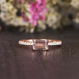 1ct Baguette Cut Peach Morganite East West Solitaire Ring 14k Rose Gold Finish