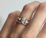 2.2ct Marquise Trillion Cut Diamond Double Band Ring Set 14k Rose Gold Finish