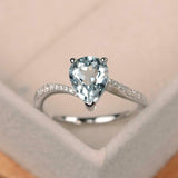 1.7ct Engagement Ring Pear Cut Aquamarine Swirl with Accents 14k White Gold Over