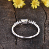 1ct Engagement Ring Emerald Cut Diamond Solitaire Accent 14k White Gold Finish