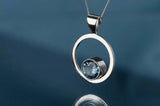 1.5ct Round Cut Blue Sapphire Pendant Open Circle 14k White Gold Finish NO CHAIN